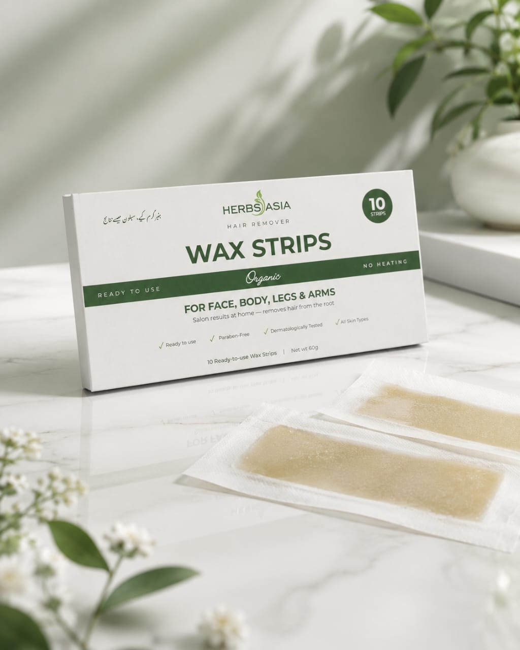 HerbsAsia Ready-to-Use Wax Strips for Face & Body, No Heating Needed