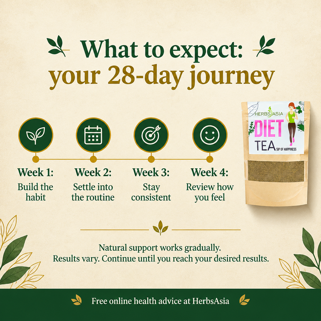 Diet Tea 28-day routine timeline: what to expect week by week with natural hormone balance support