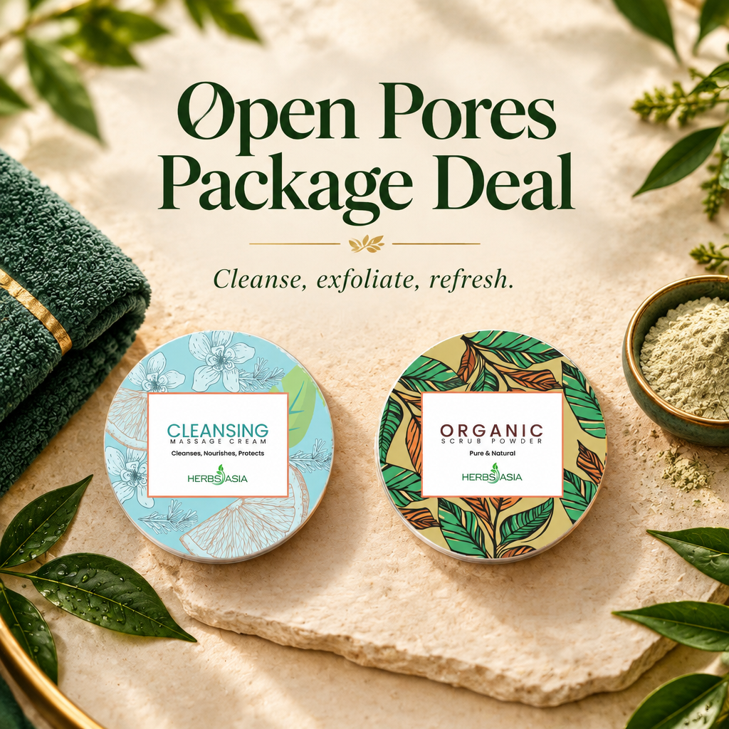 HerbsAsia Open Pores Package Deal: cleansing massage cream and organic scrub powder