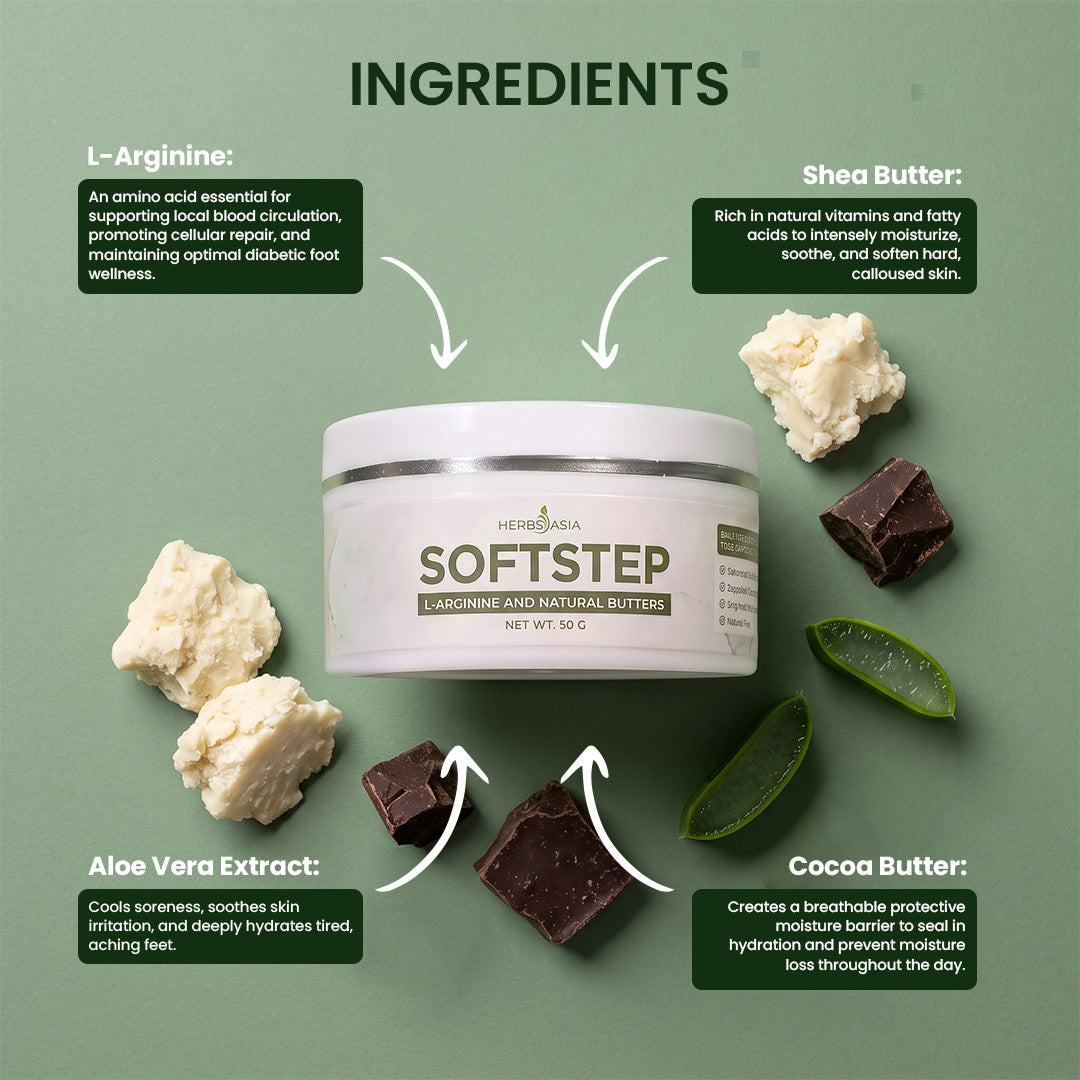 HerbsAsia Soft Step L-Arginine Foot Cream with Shea & Cocoa Butter, 50 g
